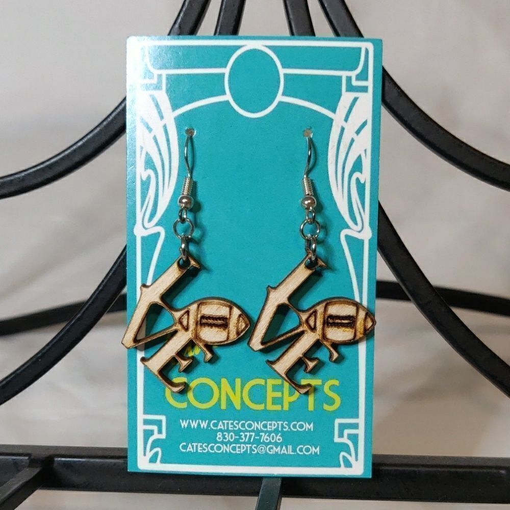"Love Football"‎ Laser Cut Wood Earrings